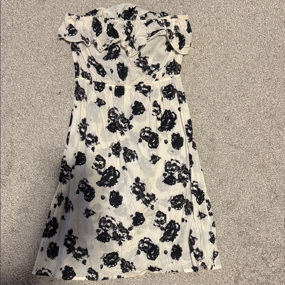 Velvet Torch Strapless Floral Dress - Black and Cream
